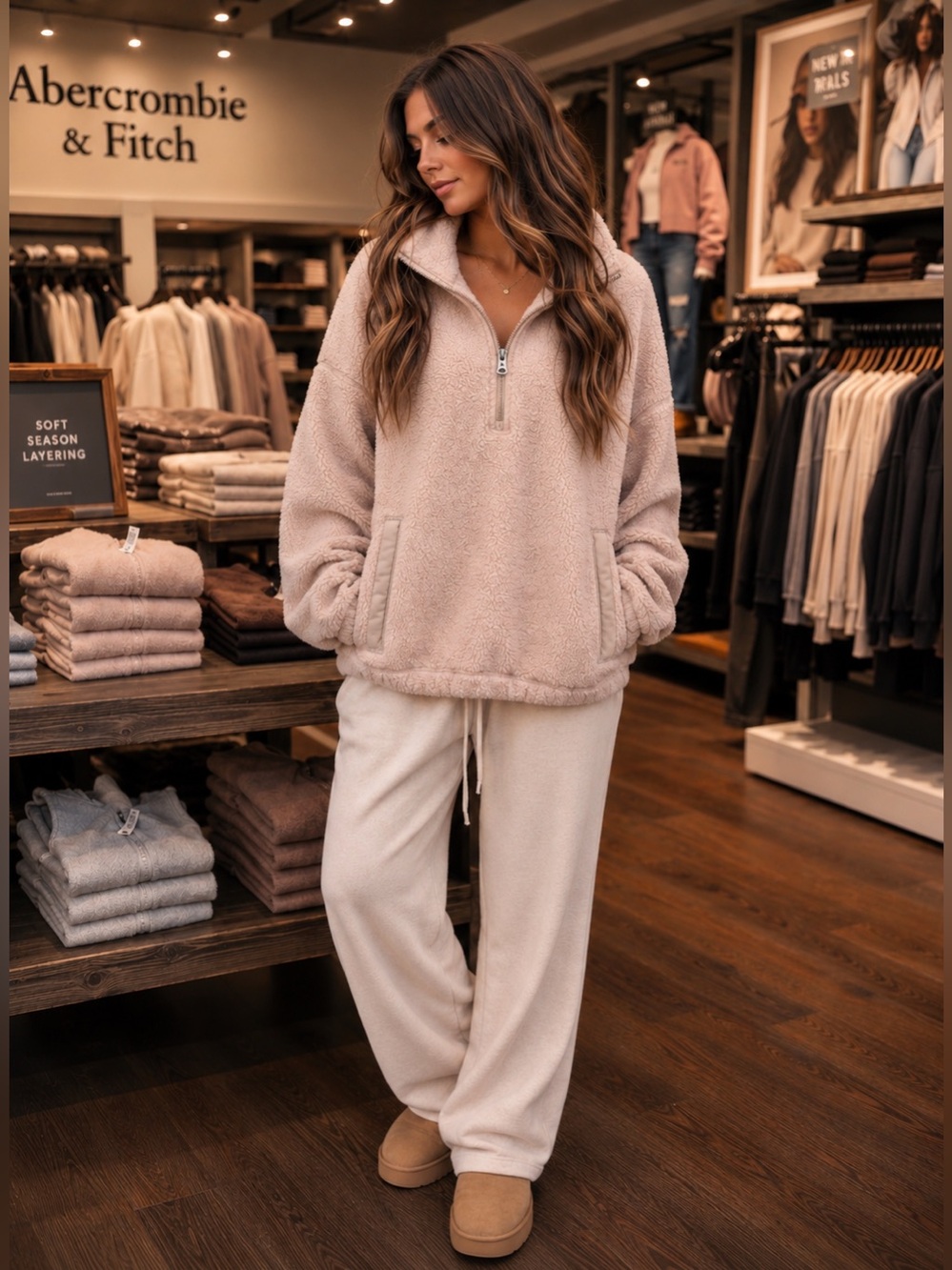 Abercrombie & Fitch Sherpa Blush Half Zip Pullover